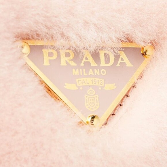 Prada Orchidea Shearling/Saffiano Leather Triangle Mini Pouch Crossbody Clutc... - Picture 11 of 12